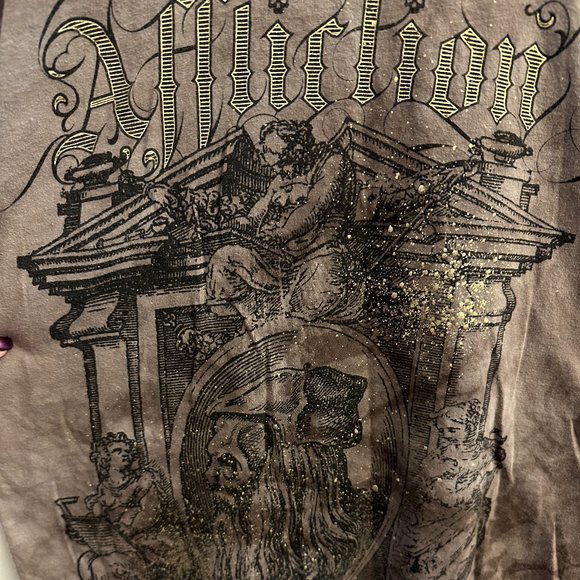 AFFLICTION Men's T-shirt Size Small Short Sleeve Distressed Brown Skull - Picture 3 of 4
